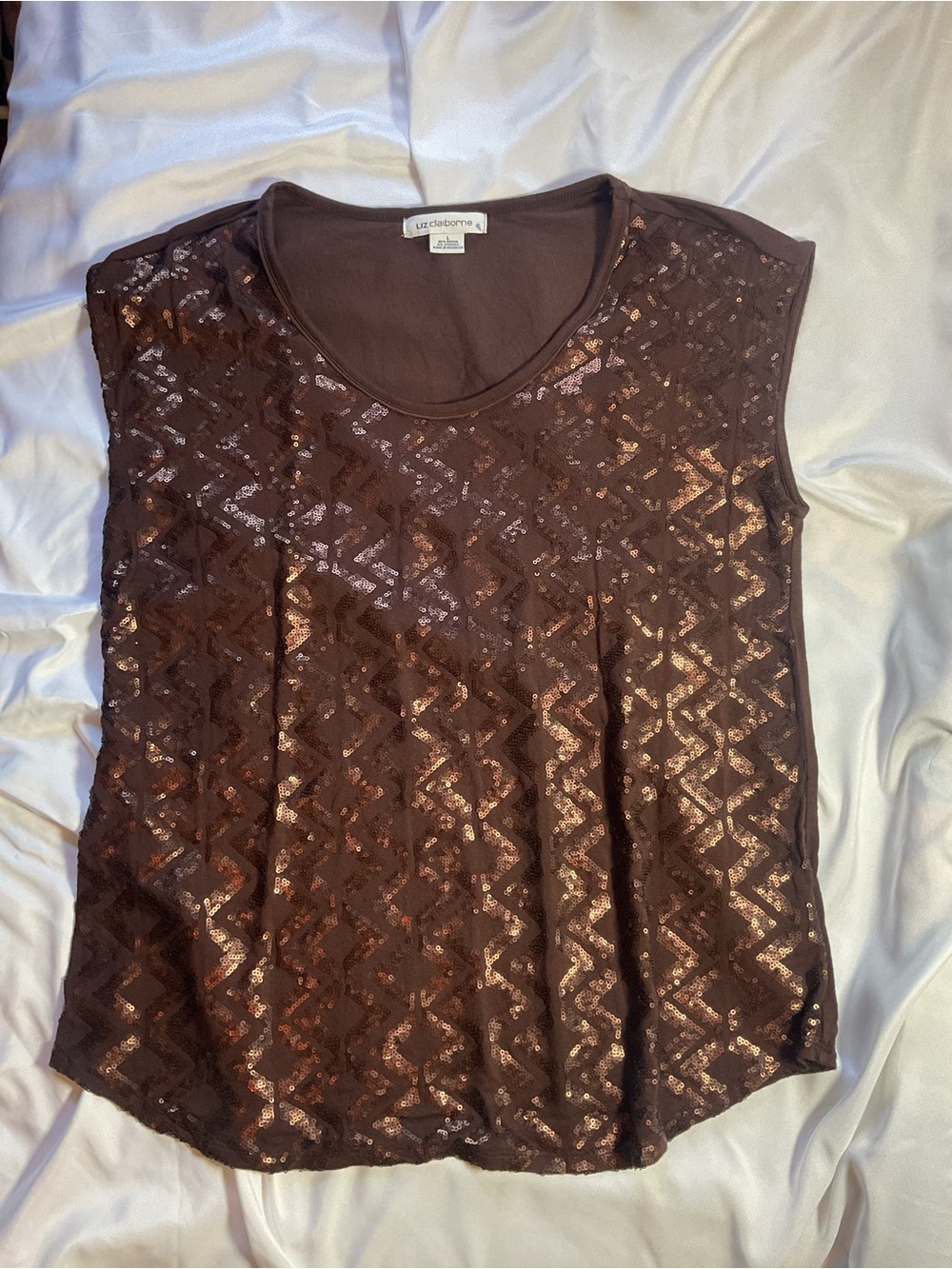 Liz Claiborne Brown Sequin Overlay Tank Top